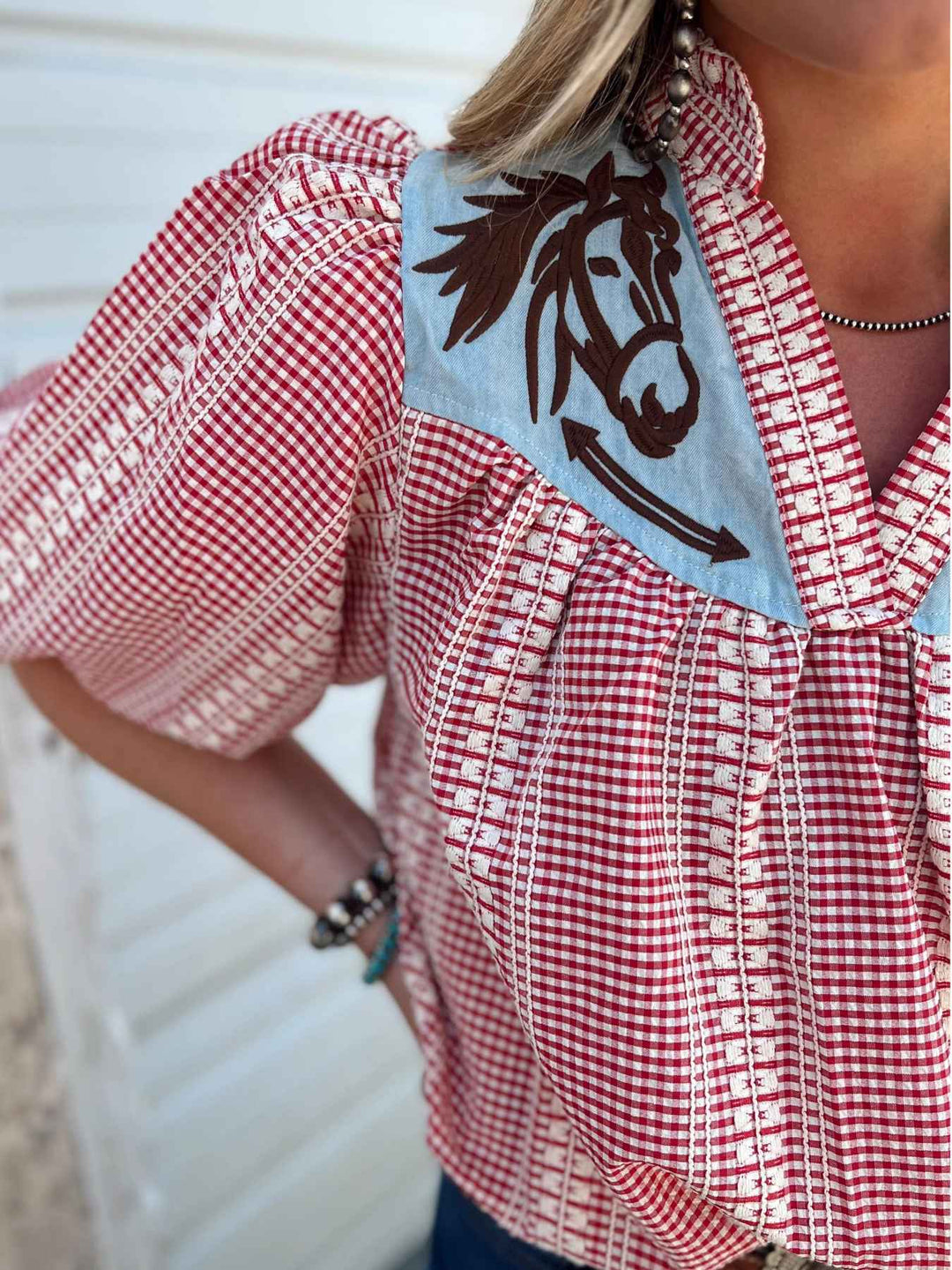 Nina | Blouse met Western Detail en Gingham Print
