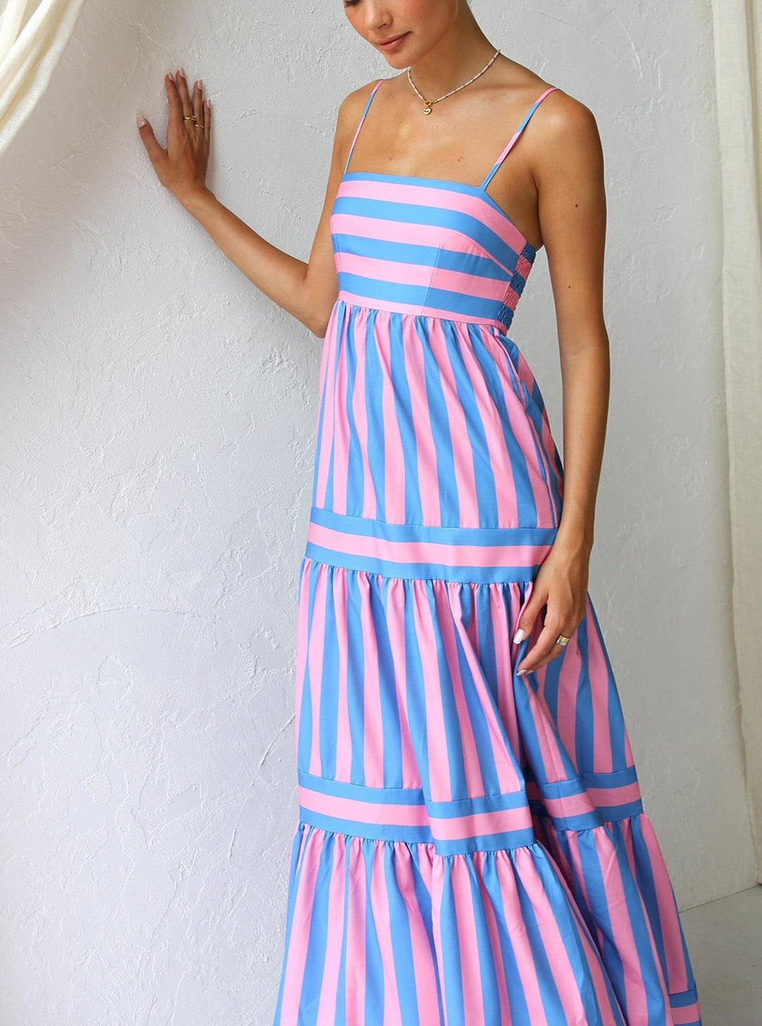 Tess | Maxi Jurk met Strepen en Gelaagde Rok