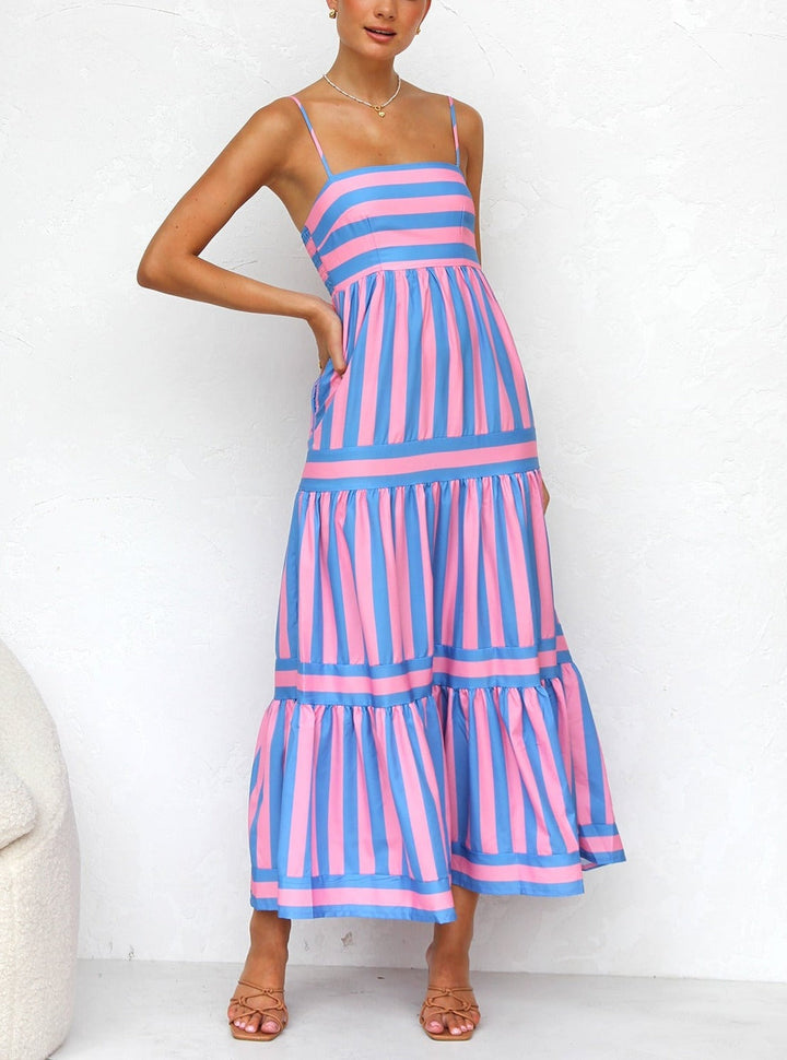Tess | Maxi Jurk met Strepen en Gelaagde Rok