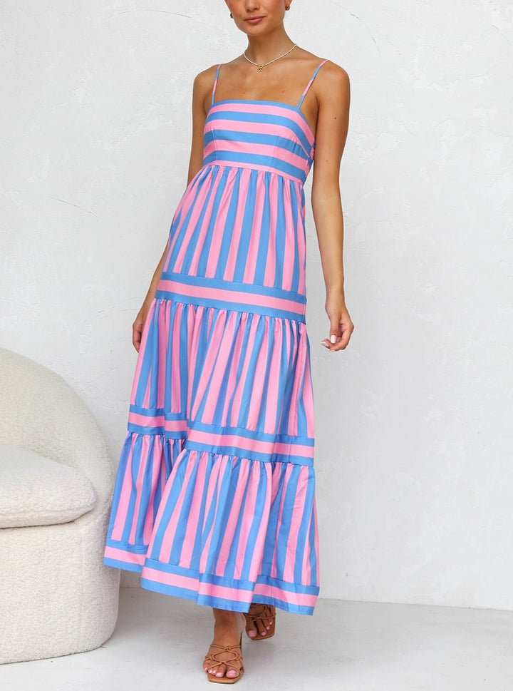 Tess | Maxi Jurk met Strepen en Gelaagde Rok