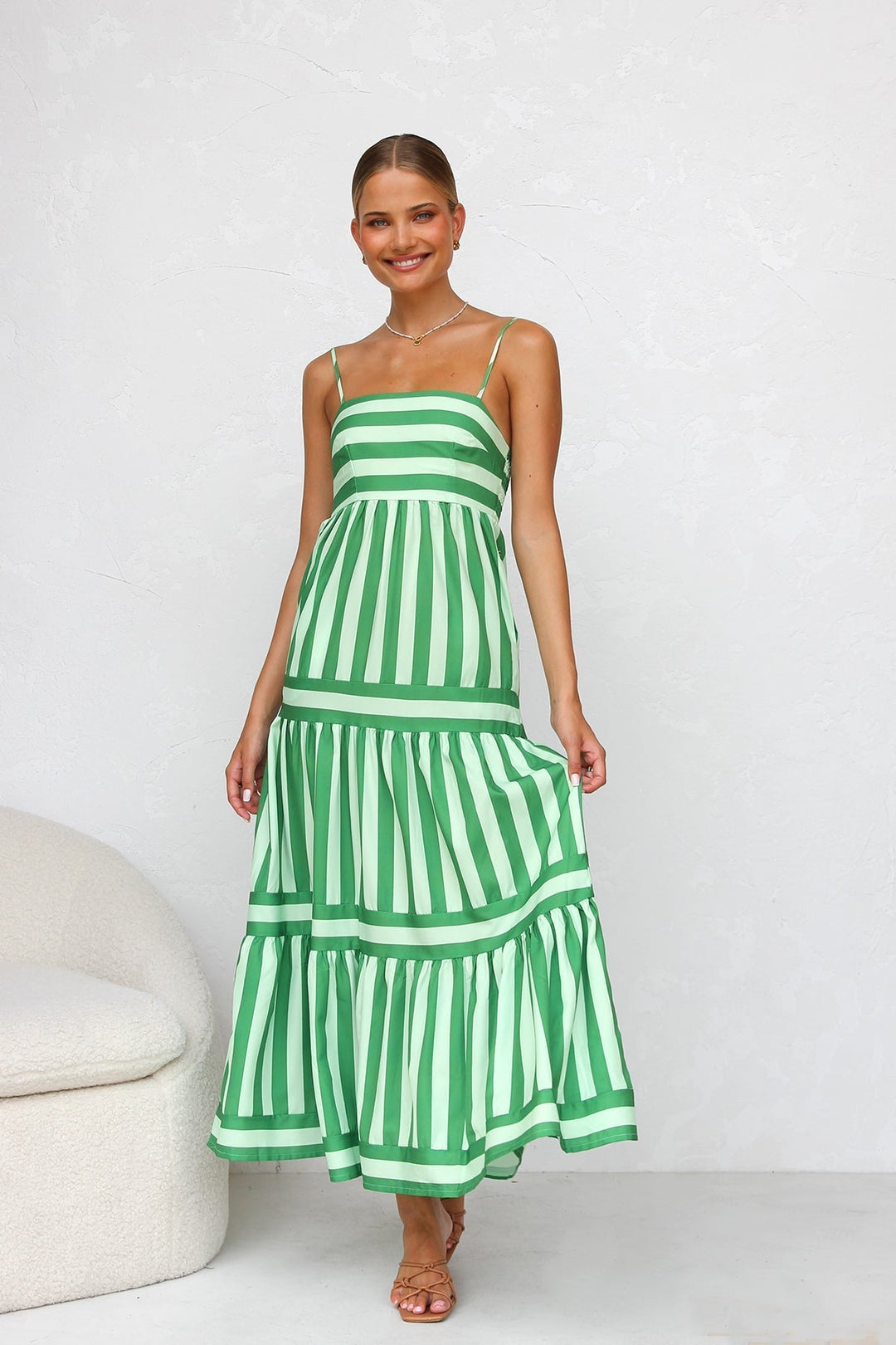 Tess | Maxi Jurk met Strepen en Gelaagde Rok