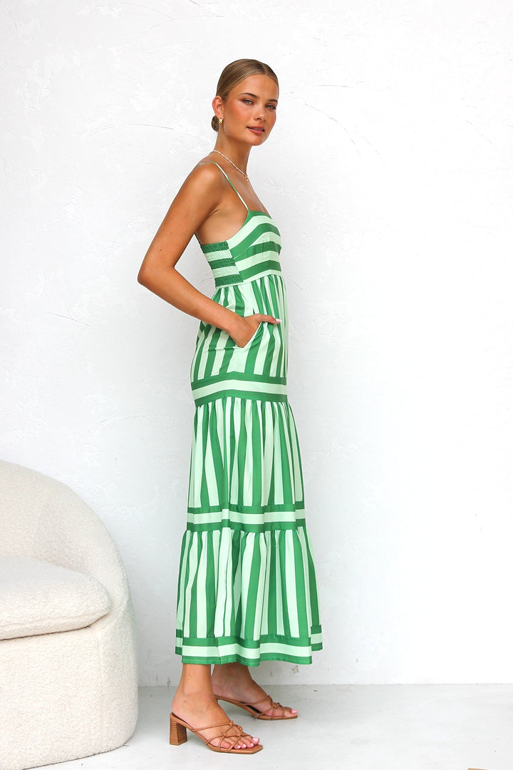 Tess | Maxi Jurk met Strepen en Gelaagde Rok