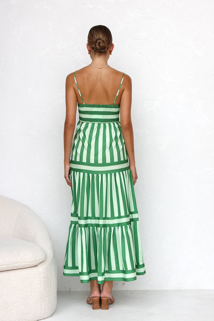 Tess | Maxi Jurk met Strepen en Gelaagde Rok