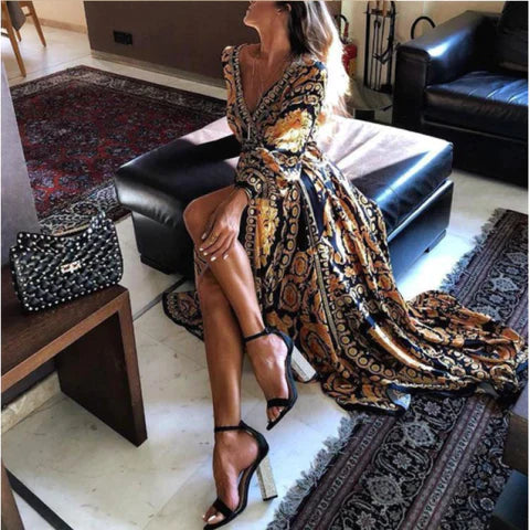 Cara | Bohemian Maxi Wikkeljurk met Print