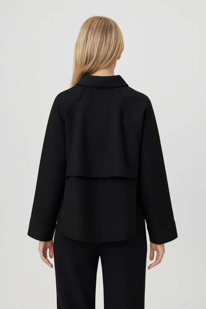 Anouk | Oversized Zwarte Jas met Rits en Opstaande Kraag