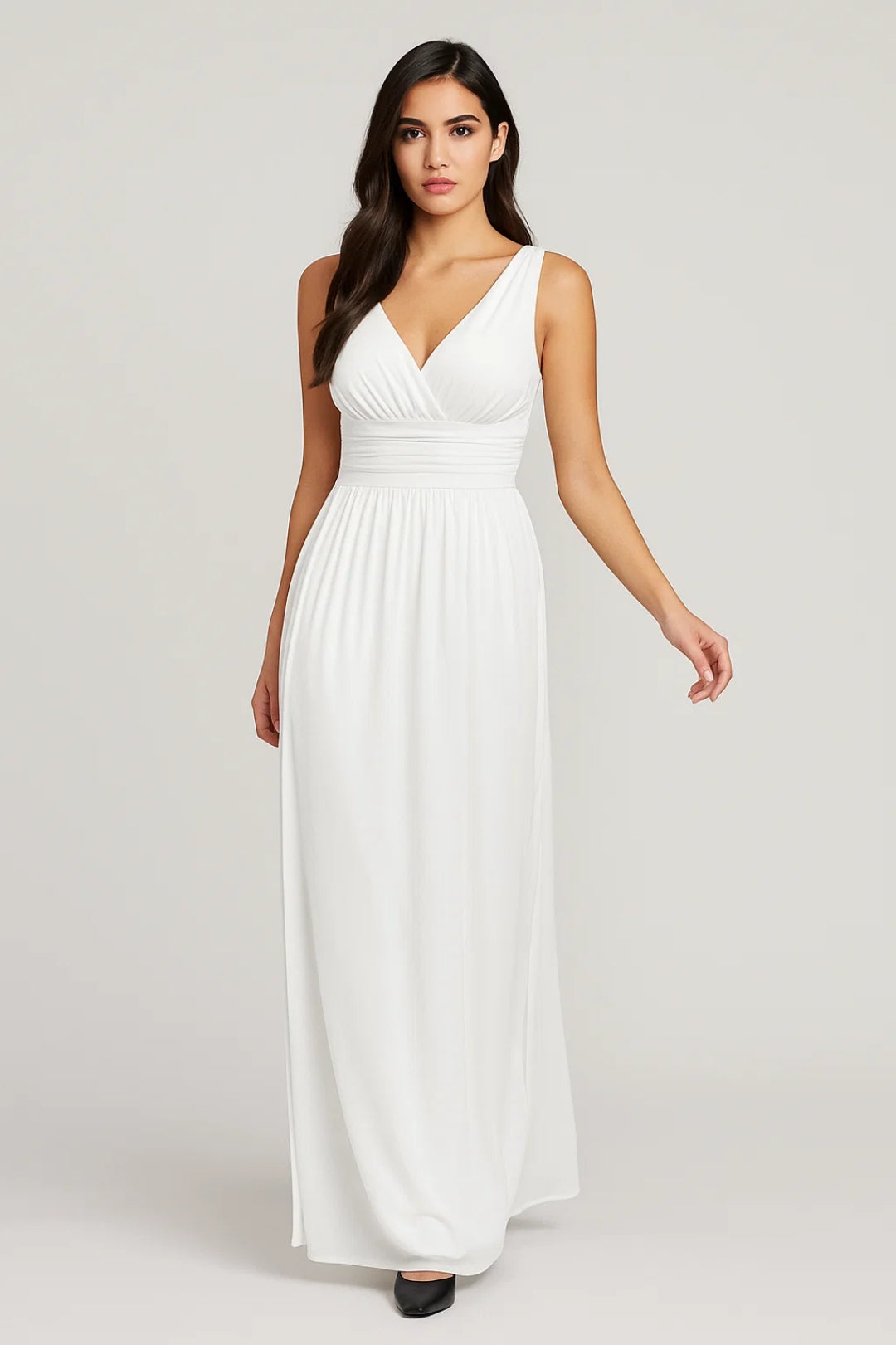 Camille | Witte Elegante V Hals Maxi Jurk