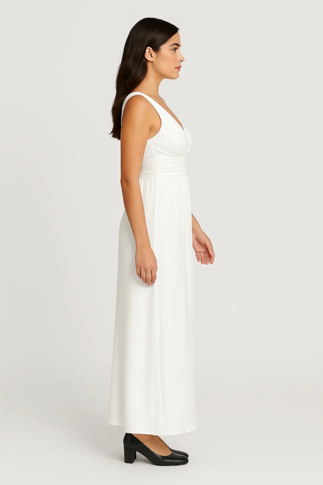 Camille | Witte Elegante V Hals Maxi Jurk