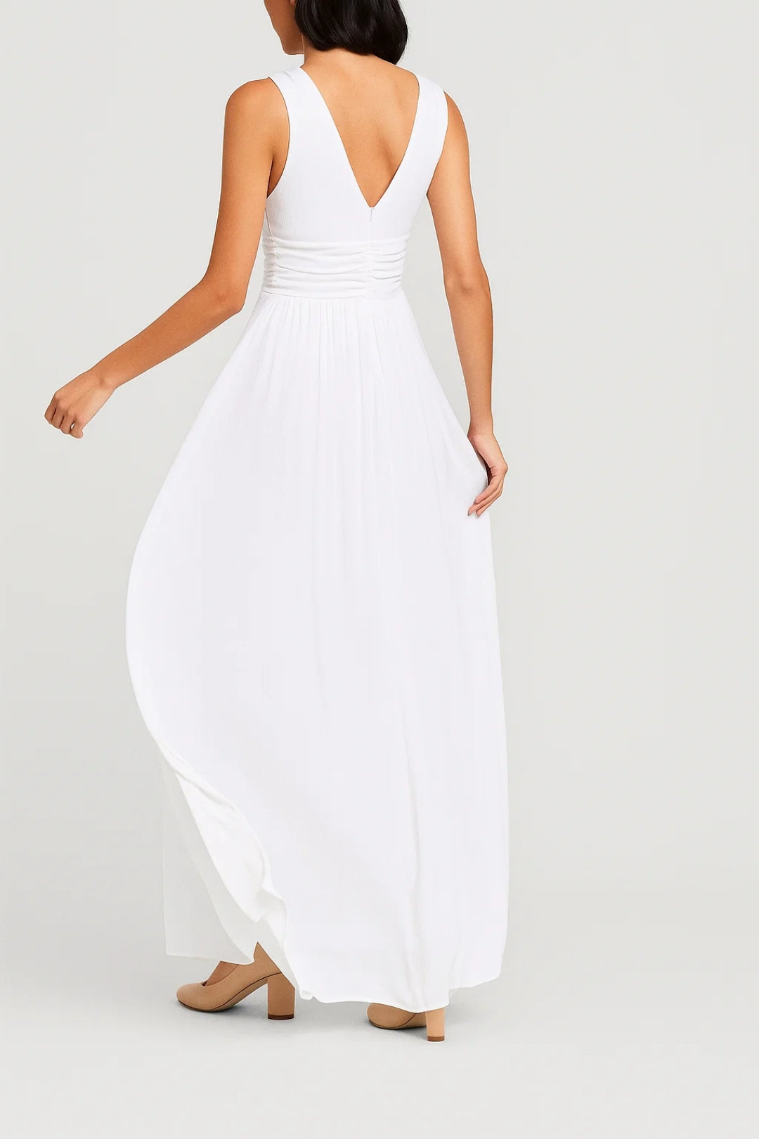 Camille | Witte Elegante V Hals Maxi Jurk
