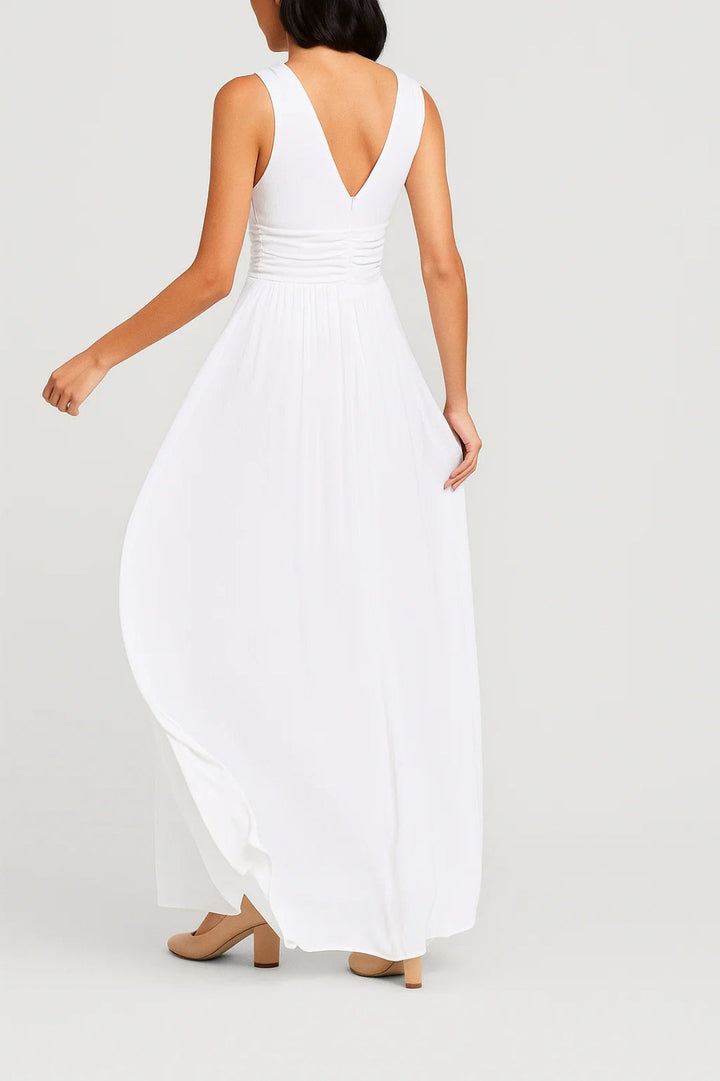 Camille | Witte Elegante V Hals Maxi Jurk