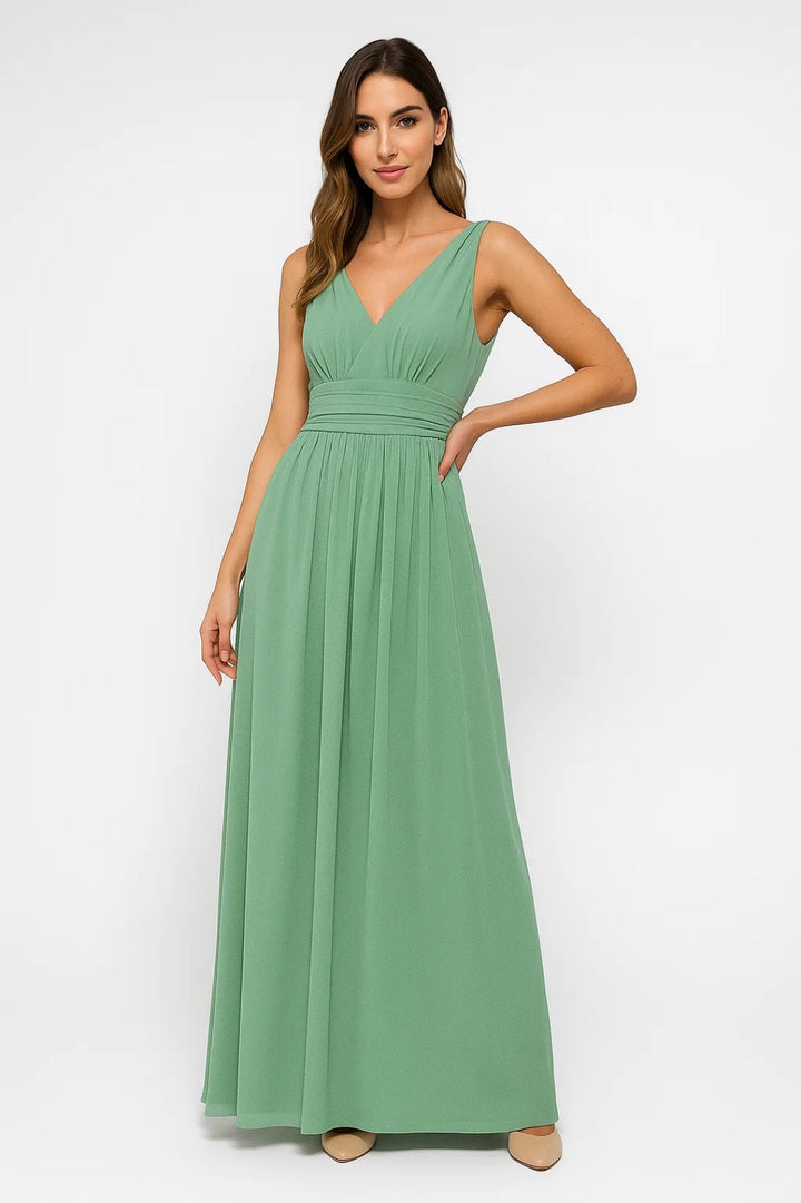 Camille | Witte Elegante V Hals Maxi Jurk