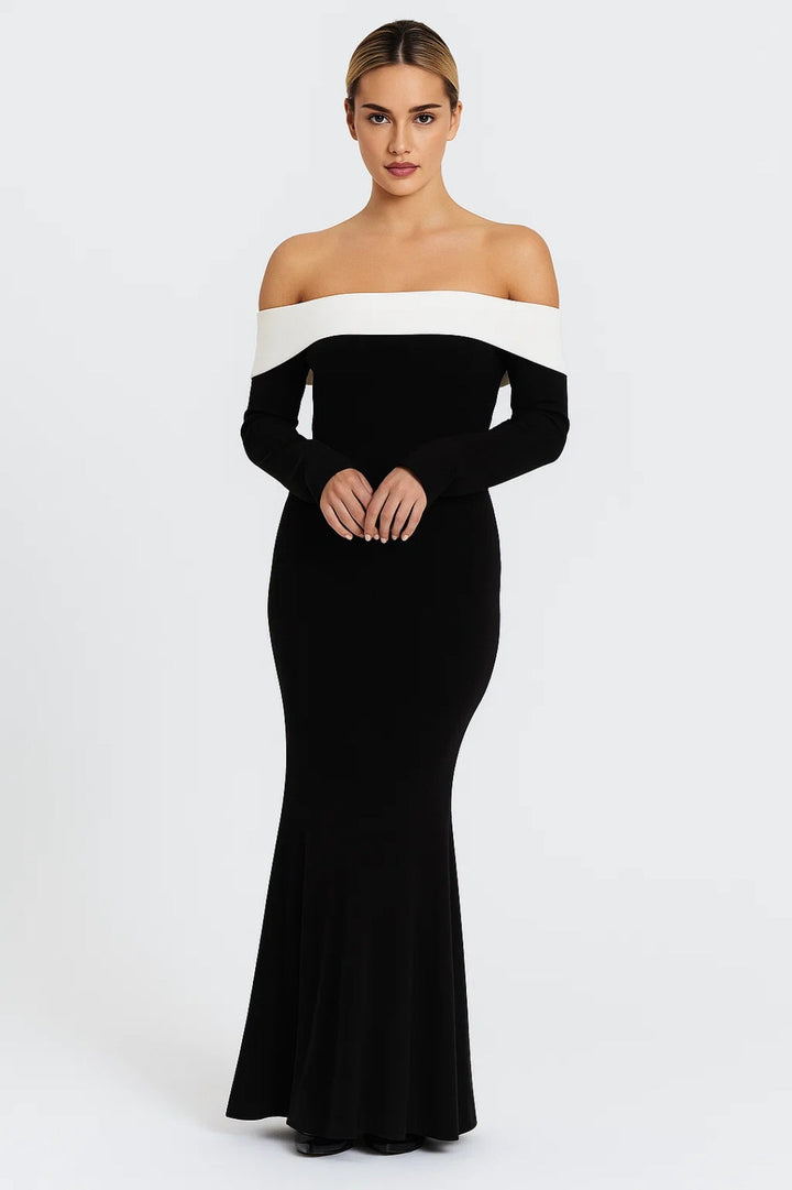 Amélie | Off-Shoulder Maxi Jurk met Contrastkraag
