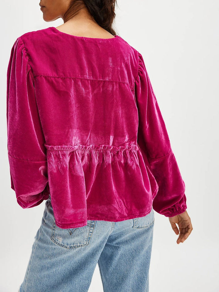 Bente | Fluwelen Blouse met Strikdetail en Cropped Fit