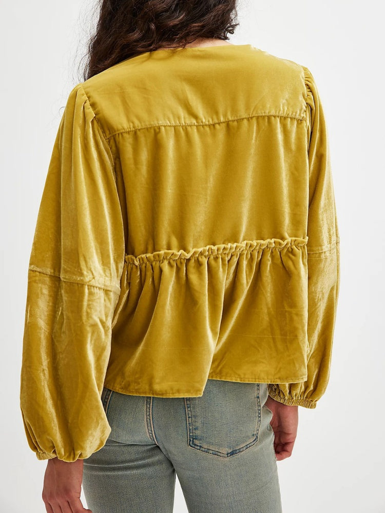 Bente | Fluwelen Blouse met Strikdetail en Cropped Fit
