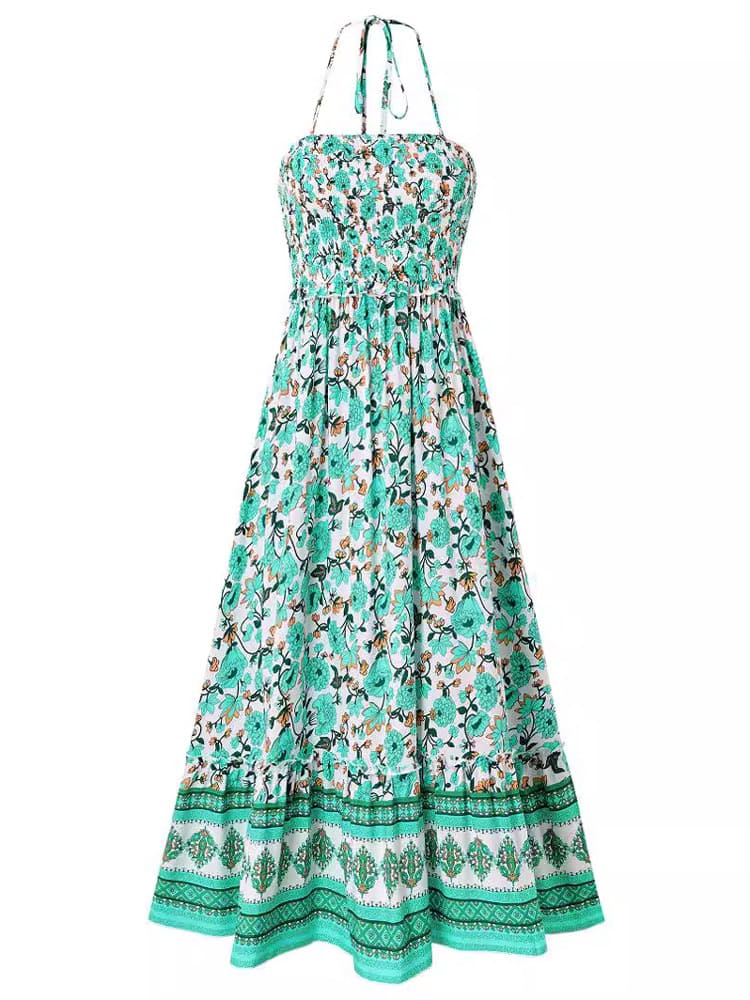 Elise | Midi Jurk met Bloemenprint en Halterdetail