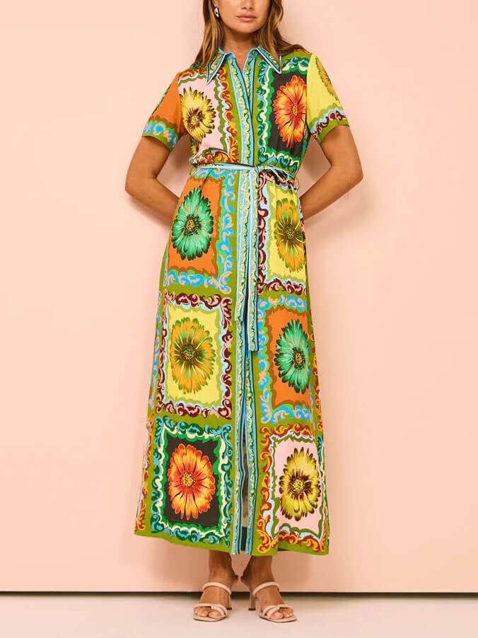 Liva | Maxi Jurk met Artistieke Bloemenprint