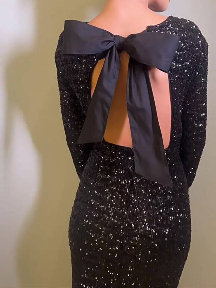 Noa | Maxi Jurk met Open Rug en Strikdetail