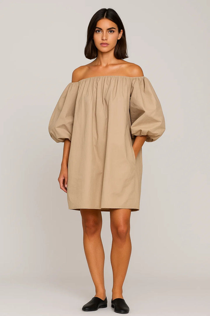 Nora | Off-Shoulder Mini Jurk met Pofmouwen