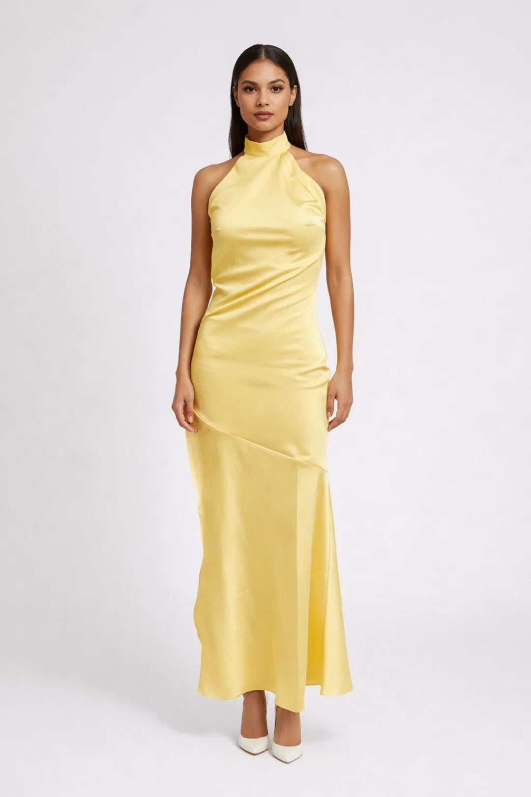 Livia | Halter Maxi Jurk met Satijnlook