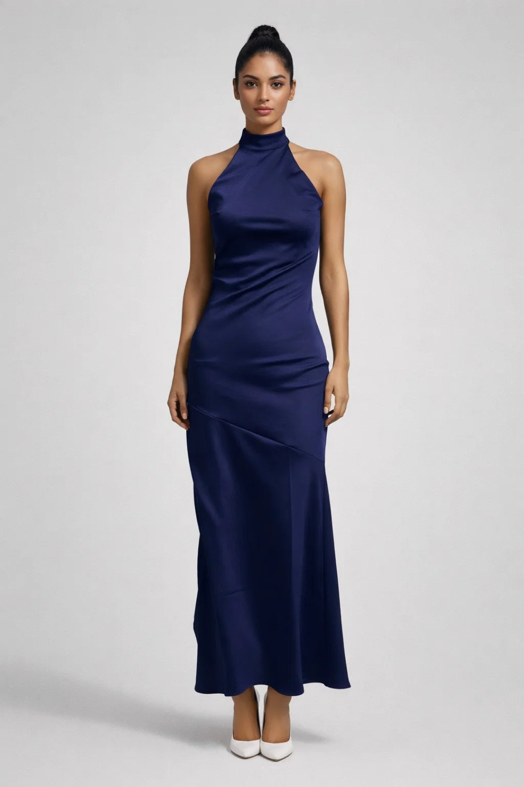 Livia | Halter Maxi Jurk met Satijnlook