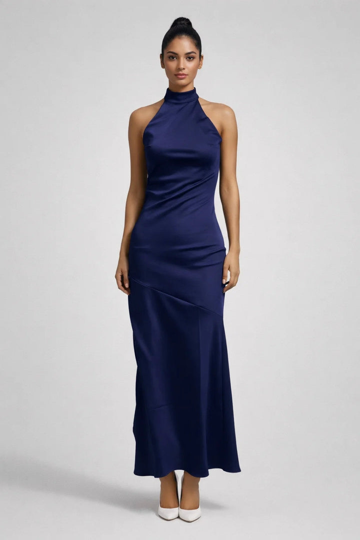 Livia | Halter Maxi Jurk met Satijnlook