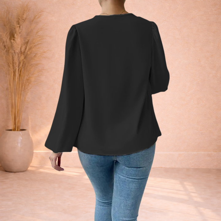 Elin | Blouse met Watervalhals en Pofmouwen