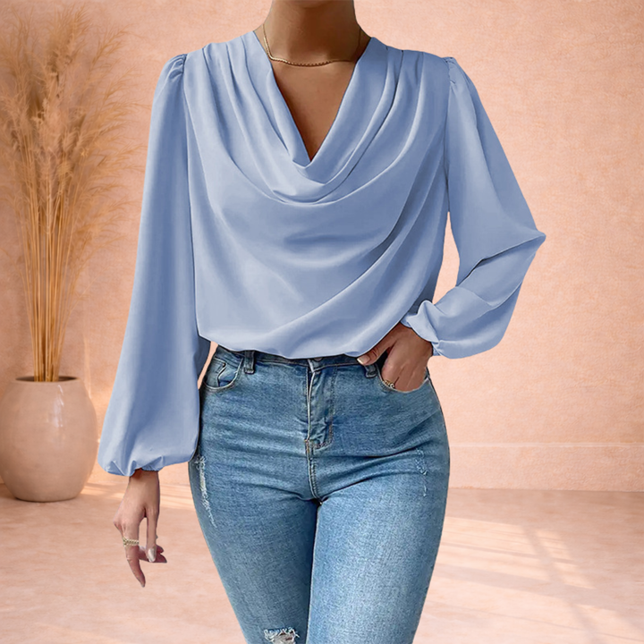 Elin | Blouse met Watervalhals en Pofmouwen