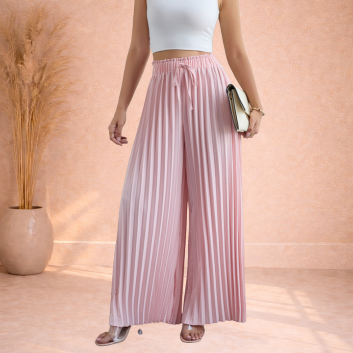Mila | Plooi Broek met Wijde Pijpen en Strikband