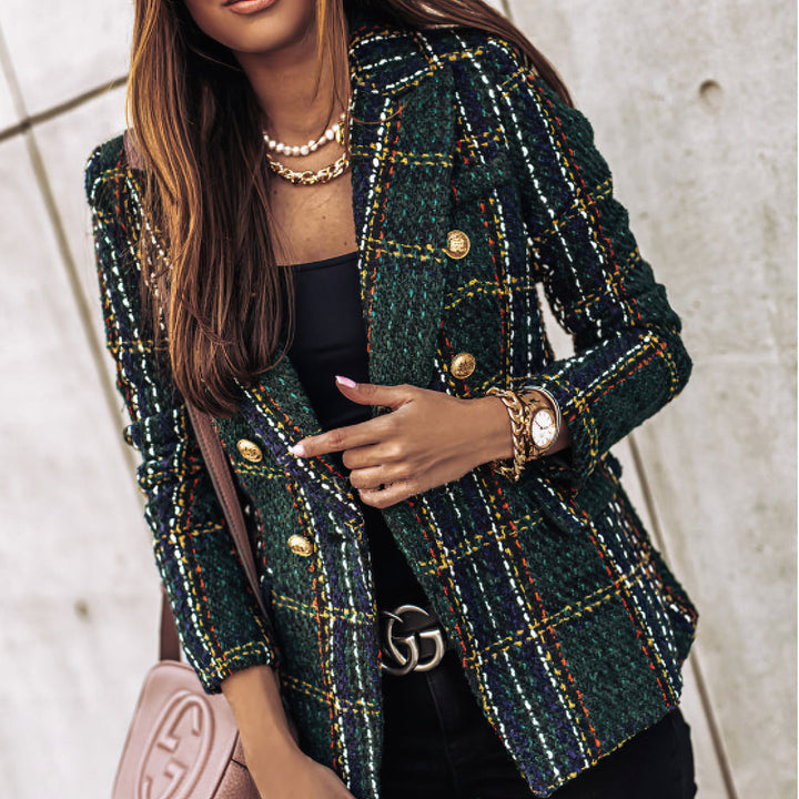 Elin | Tweed Blazer met Goudkleurige Knopen
