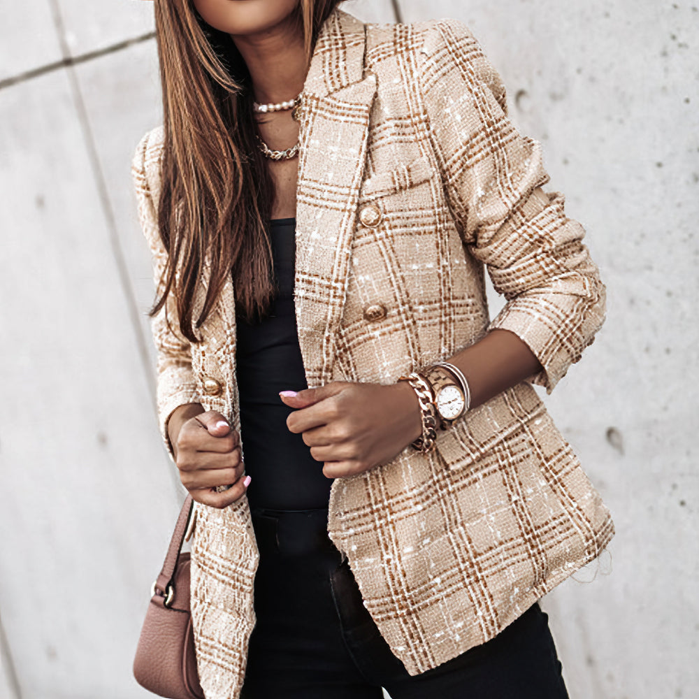 Elin | Tweed Blazer met Goudkleurige Knopen