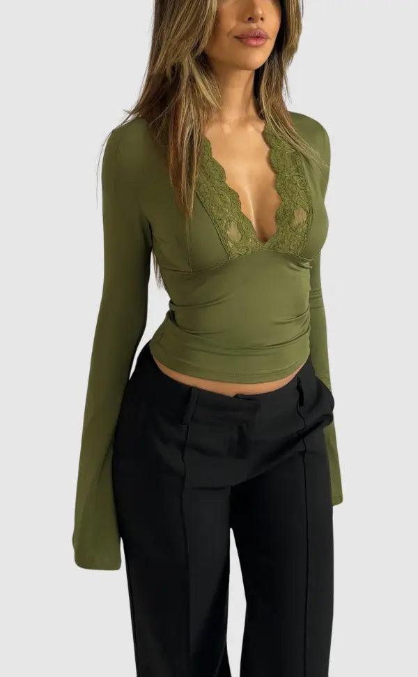 Fé | Lace Top met Diepe V-Hals