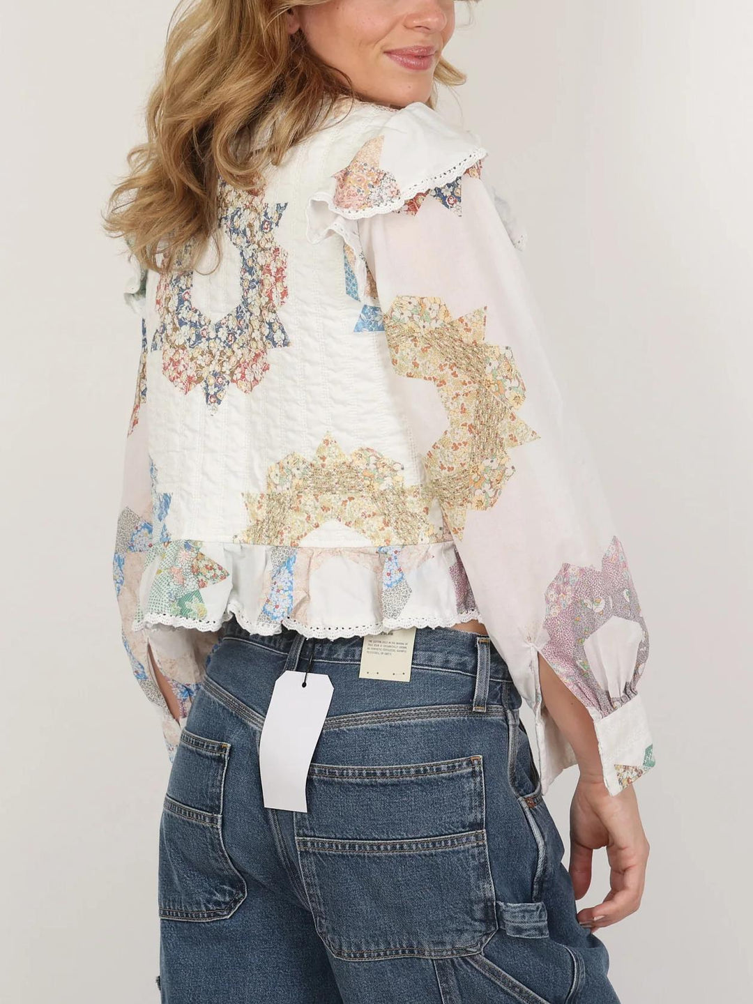Sofie | Blouse met Patchwork Print en Ruffle Details