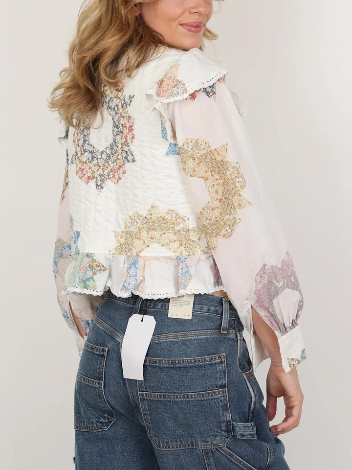 Sofie | Blouse met Patchwork Print en Ruffle Details