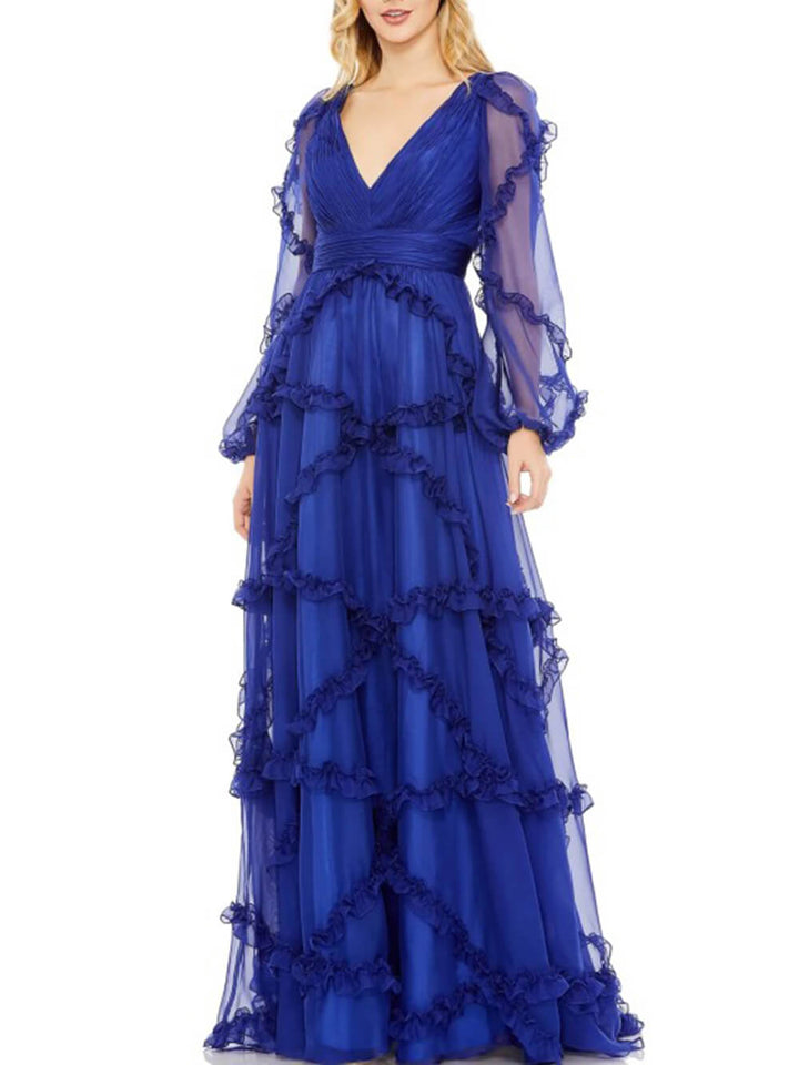 Valerie | Maxi Jurk met Ruffles en Transparante Mouwen