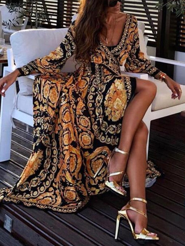 Cara | Bohemian Maxi Wikkeljurk met Print