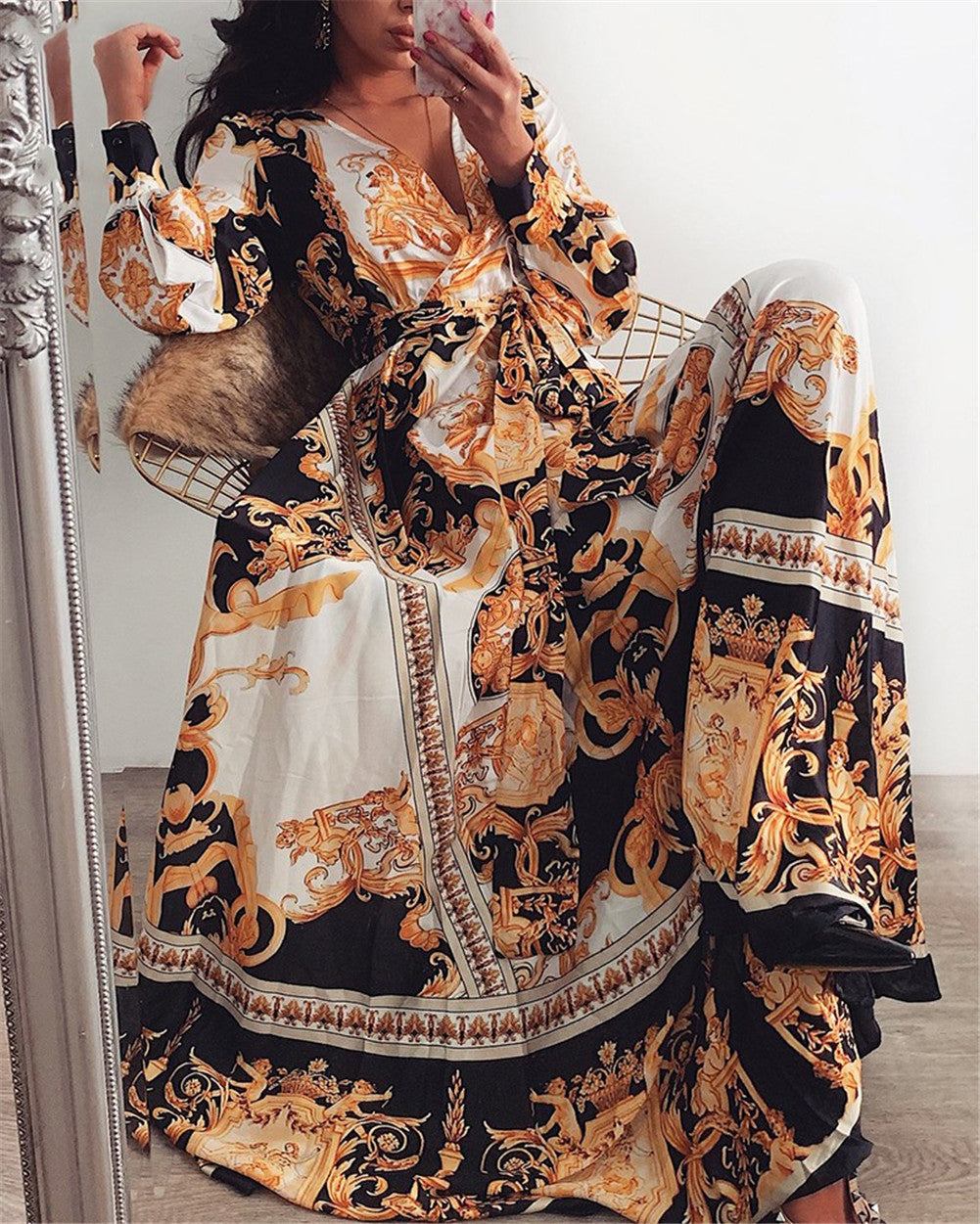 Cara | Bohemian Maxi Wikkeljurk met Print