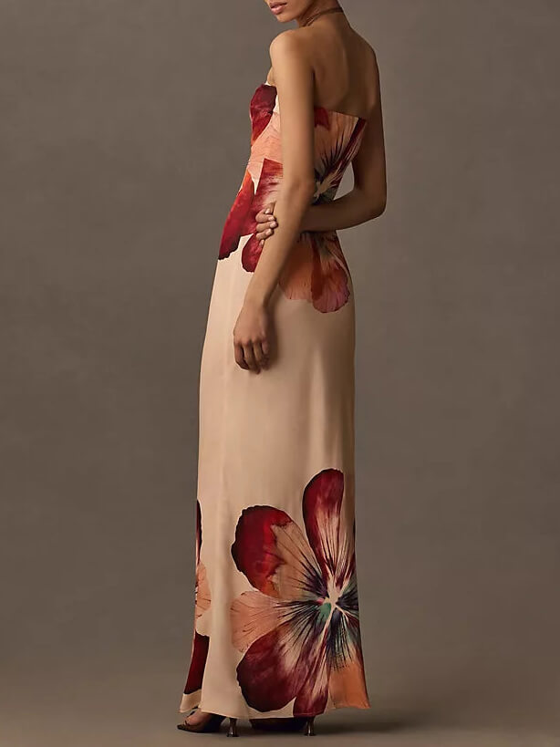 Noor | Strapless Maxi Jurk met Bloemprint