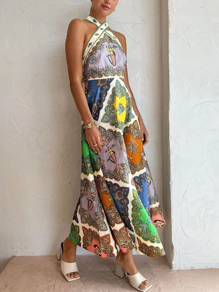 Nore | Halter Maxi Jurk met Bohemian Print