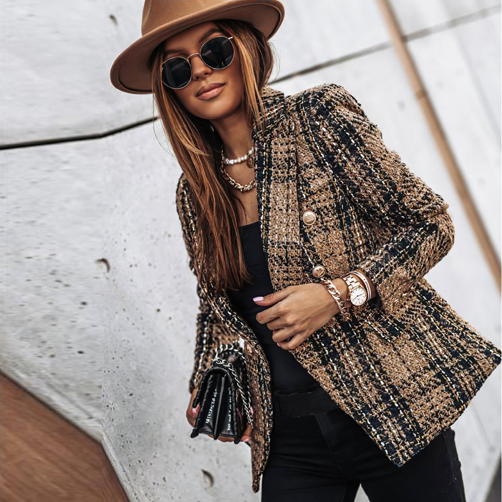 Elin | Tweed Blazer met Goudkleurige Knopen
