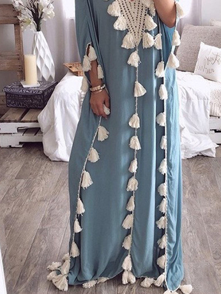 Fien | Maxi Kaftan Jurk met Kwastjes en Borduurdetail
