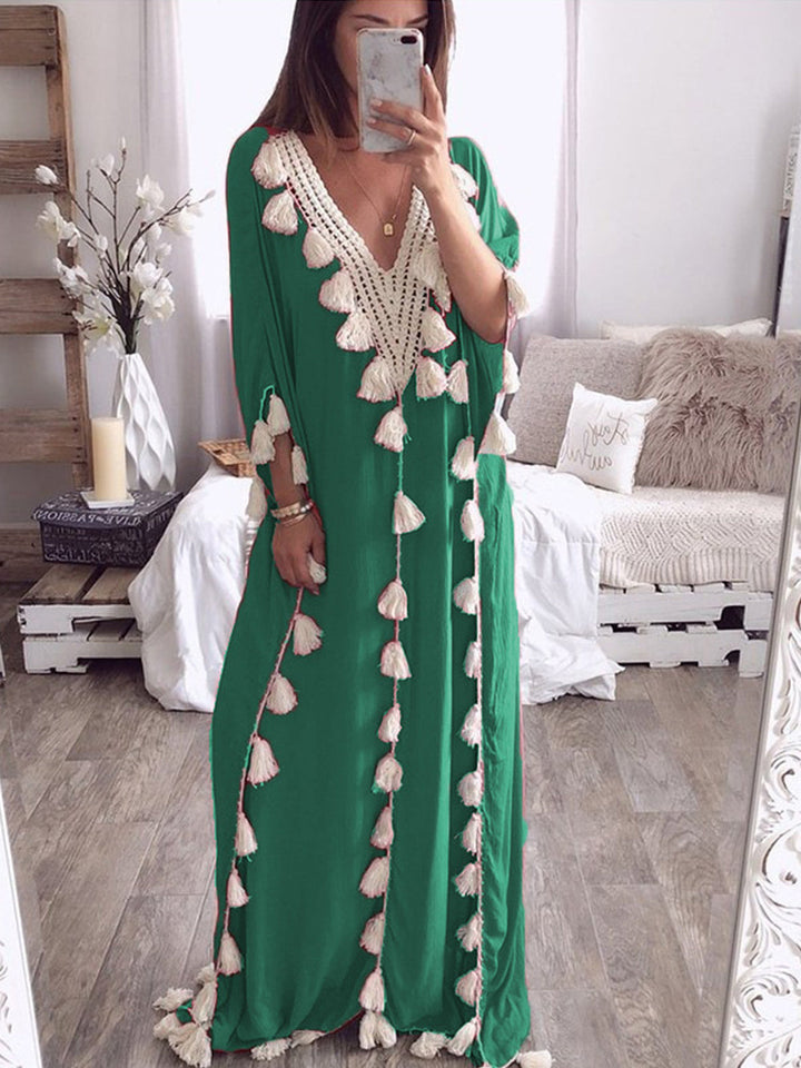 Fien | Maxi Kaftan Jurk met Kwastjes en Borduurdetail