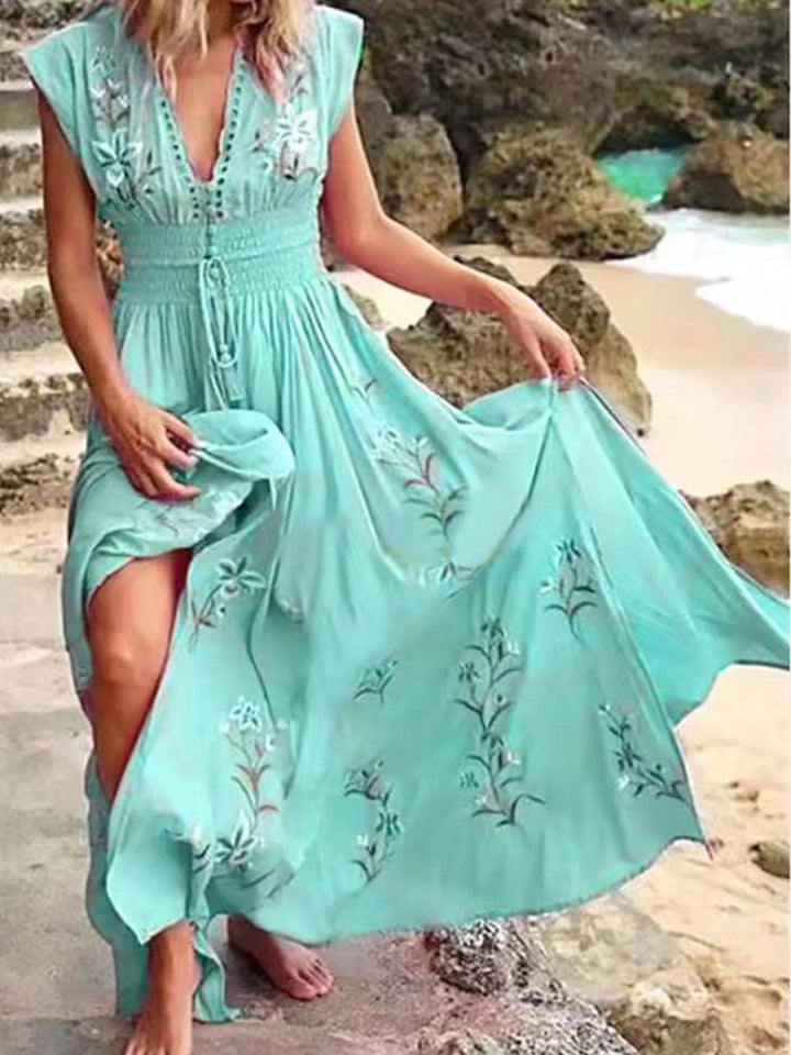 Sophie | Maxi Jurk met Borduursels en Strikdetail
