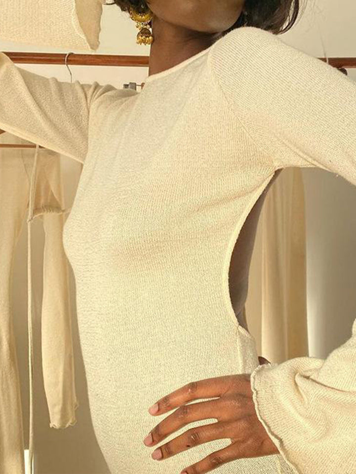Mireille | Maxi Jurk met Open Rug en Flared Mouwen
