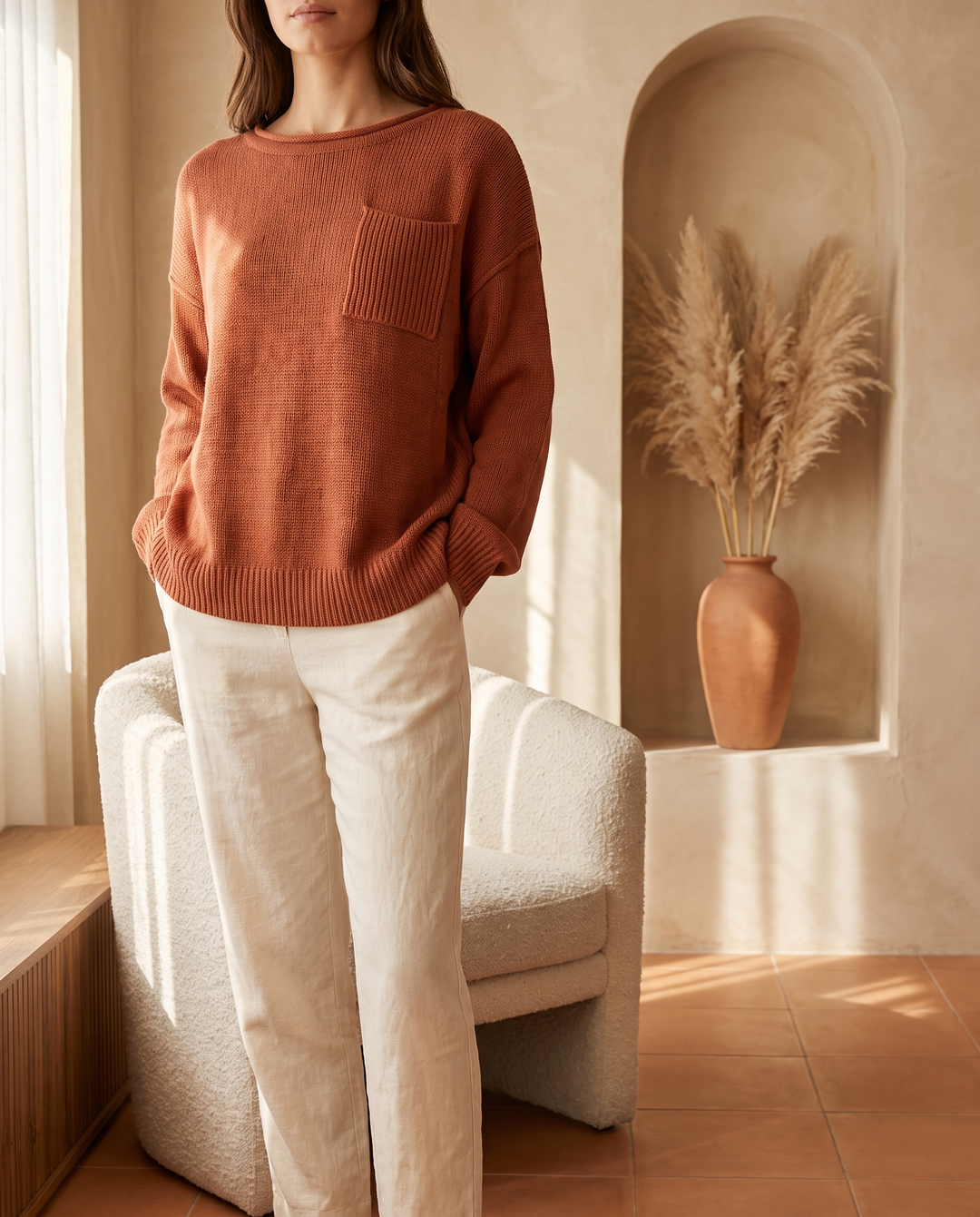 Evelina | Knus Gebreide Trui in Rust - HavenCo lifestyle foto