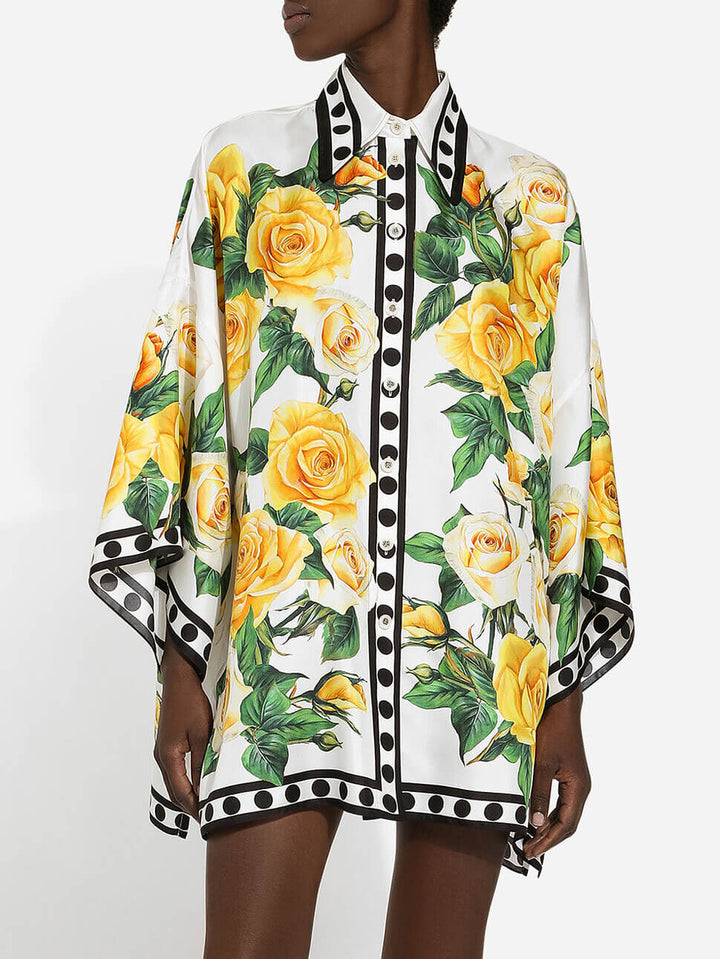 Aaltje | Blouse met Rozenprint en Statement Details