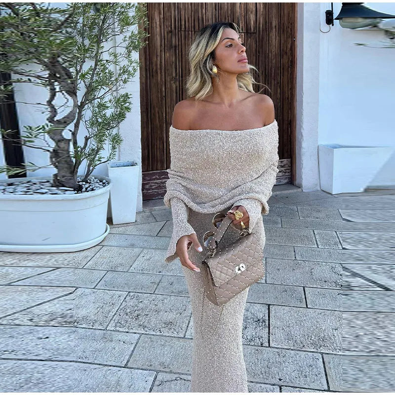 Elena | Off-Shoulder Knit Maxi Jurk
