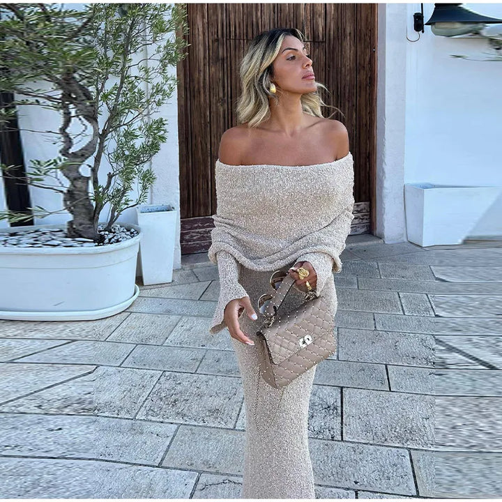 Elena | Off-Shoulder Knit Maxi Jurk