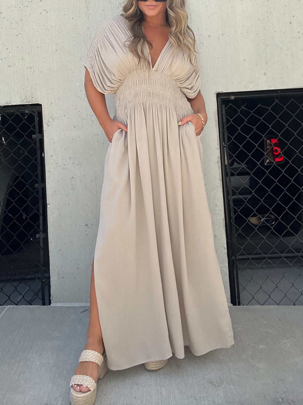 Jade | Maxi Jurk met Geplooide Taille