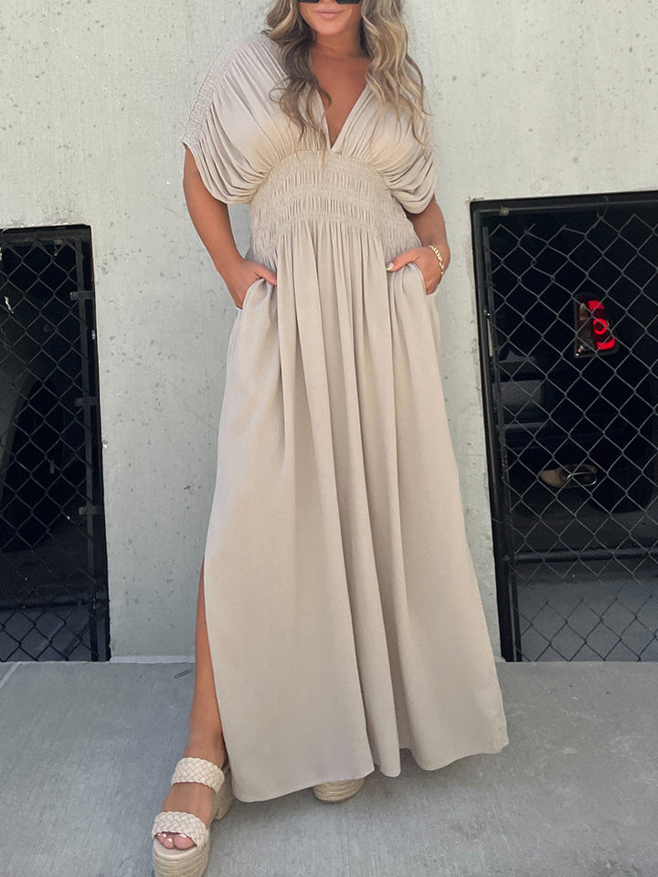 Jade | Maxi Jurk met Geplooide Taille
