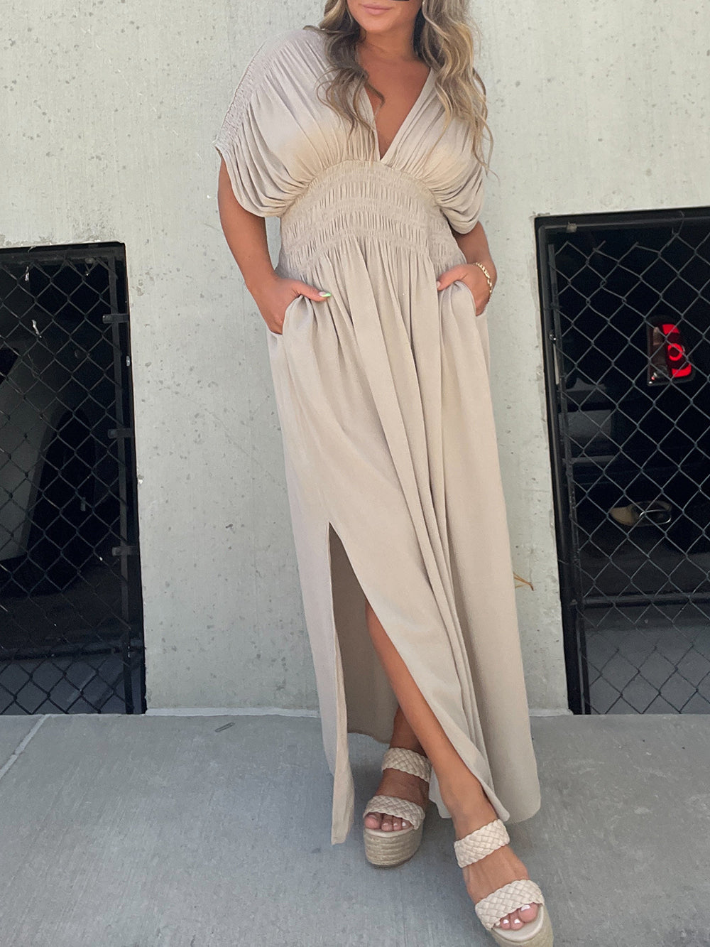 Jade | Maxi Jurk met Geplooide Taille
