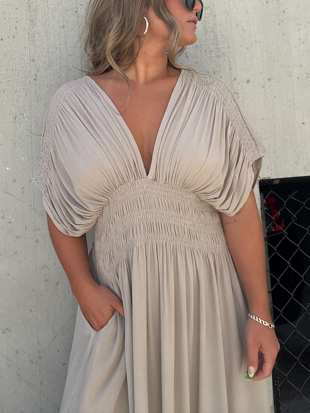 Jade | Maxi Jurk met Geplooide Taille